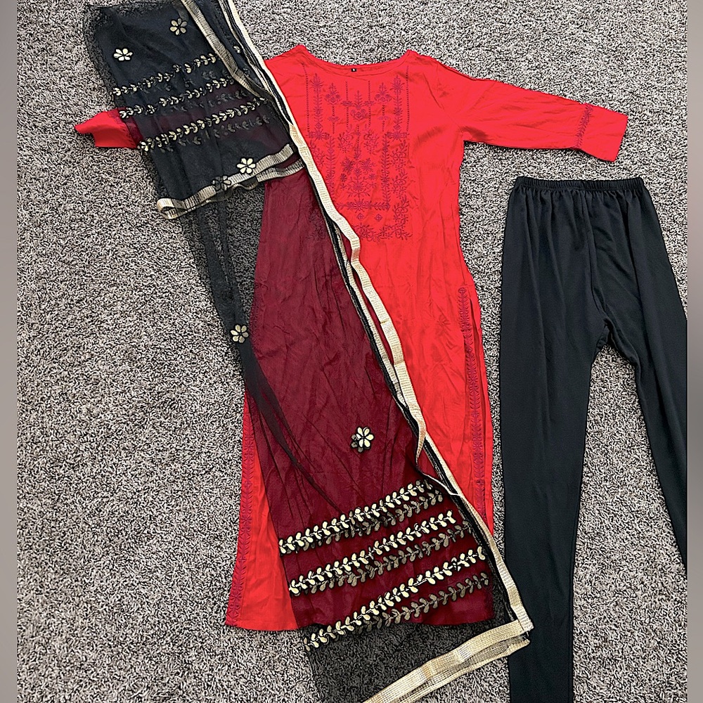 Vibrant Red Indian Salwar Kameez  suit with net dupatta